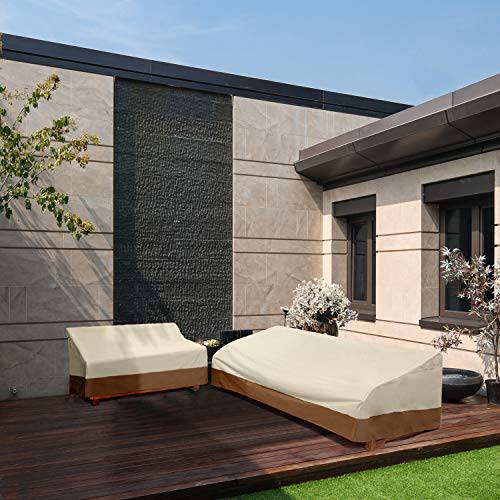 Delxo 2 Seater Patio Sofa Cover Waterproof Outdoor Sofa Cover Anti-UV Patio Furniture Sofa Cover with Elastic Hem and Padded Handles, Air Vents in Beige - delxousa