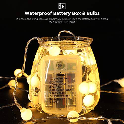 DELXO Globe String Lights with Remote, 50 LED Fairy Lights for Bedroom, Room Twinkle Lights, 8 Modes, Battery Power, Waterproof Decorative Lights for Outdoor Indoor Patio Christmas Party, Warm - delxousa