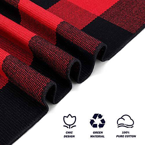 Delxo Cotton Buffalo Plaid Rug,24"x36" Hand-Woven Indoor or Outdoor Rugs for Layered Door Mats Washable Carpet for Front Porch/Kitchen/Farmhouse/Entryway (Black&Red) - delxousa