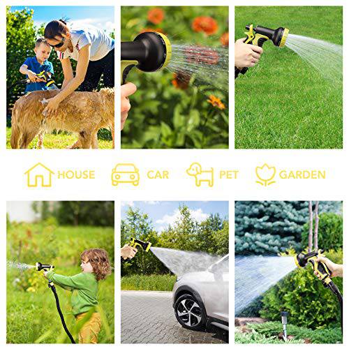 Delxo 75Ft Expandable Garden Hose Kit Include 7,Flexible Water Hose with 9-Function High-Pressure Metal Spray Nozzle, Leakproof Design 3/4”Solid Brass Fittings Lightweight But Heavy Duty Hose Black - delxousa