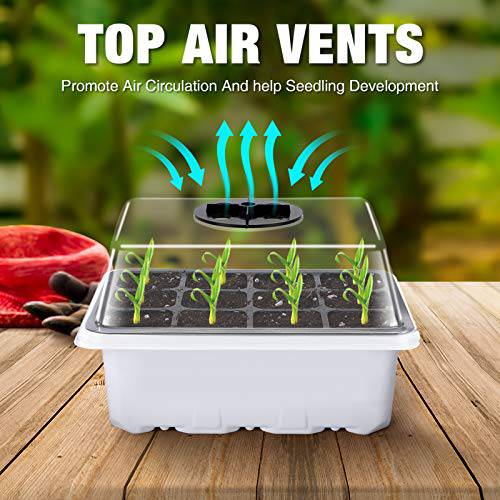 Delxo 10-Pack Seed Trays Seedling Starter Tray (12 Cells per Tray) Humidity Adjustable Plant Germination Kit Garden Seed Starting Tray with Dome and White Base Plus Plant Tags Hand Tool Kit - delxousa