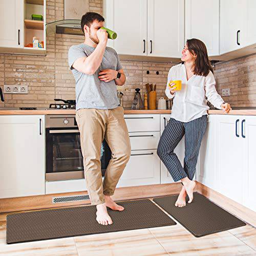 Delxo Anti Fatigue Kitchen Floor Mat -2 Piece Kitchen Mats Cushioned Anti Fatigue Waterproof Non-Slip Standing Mat Ergonomic Comfort Floor Mat Rug for Home,Office, 18"x47" +18"x30" (Brown) - delxousa