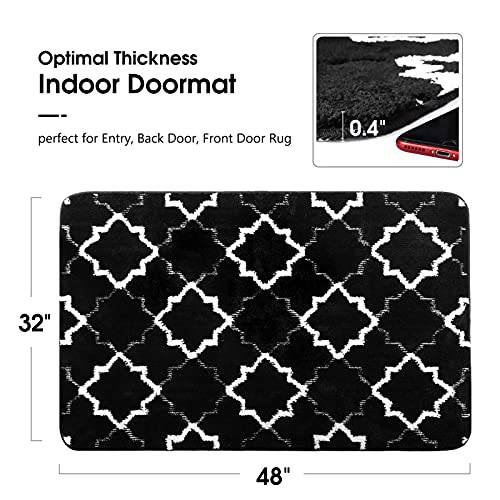 Delxo Indoor Door Mat,32"X48" Mud&Water Absorbent Doormat ,Quatrefoil Pattern Lager Rugs for Entryway, Back Door,Kitchen, Bathroom,Entrance,Machine Washable Doormat Black - delxousa
