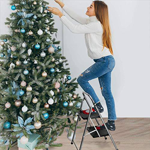 Delxo Folding Step Stool- 2 Step Ladder with Anti-Slip Pedal, Hold Up to 330LBS Lightweight and Multi-Use for Household and Kitchen Small 2 Step Stool Steel Grey - delxousa