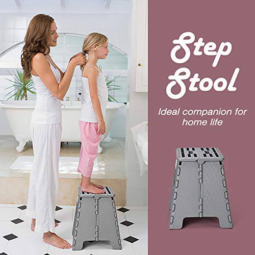 Delxo 13 Inch Folding Step Stool,1 Pack Plastic Stool in Gray,Extra-Thicken Kitchen Step Stool,Non Slip 2021 Strengthen Plastic Stepping Stool for Kids & Adults - delxousa