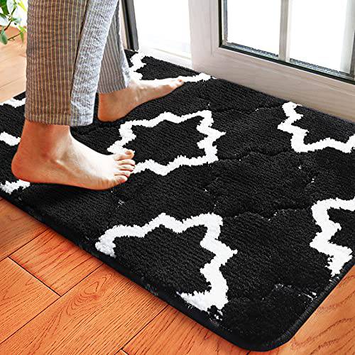 Delxo Indoor Door Mat,20"X32" Super Water Absorbent Door Mats,Quatrefoil Pattern Door Rugs for Entryway,Back Door,Entrance,Bathroom,Machine Washable Absorbs Mud Doormats Non-Slip Indoor Mat Black - delxousa