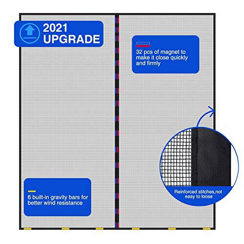 Delxo72x80" Magnetic Screen Door with 32 Magnetics Durable Fiberglass Mesh Curtain,Dogs Pets Friendly Door Screen, Black - delxousa