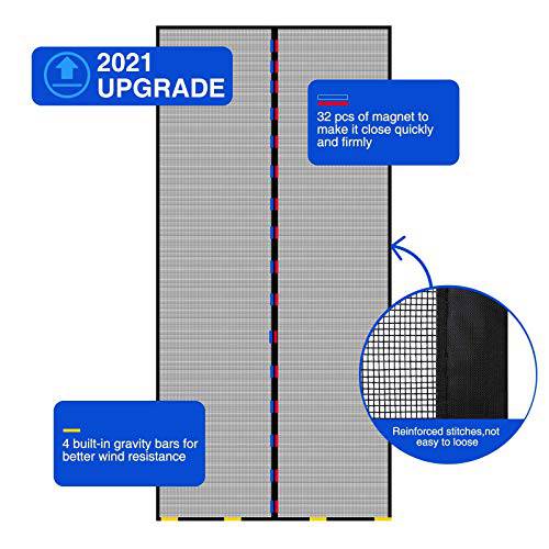 Delxo Fiberglass Magnetic Screen Door with 32 Magnetic,39"W x 82"H Door Net Screen with Magnet Mosquito Screen Door Magnetic Black - delxousa