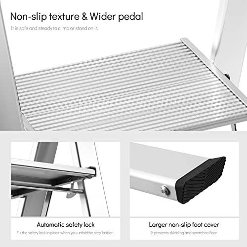 Delxo 2 Step Stool,Aluminium Step Ladder 2 Step,Lightweight But Heavy Duty Portable Folding Step Stool with Wide Hand Grip,Hold up to 330 Lbs - delxousa