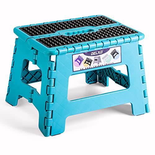 Delxo Folding Step Stool,Non-Slip Stool 9 inch Height Premium Heavy Duty Foldable Stool for Kids,Kitchen Garden Bathroom Stepping Stool 1 Pack in Light Blue,2021 Upgrade Dotted Texture - delxousa