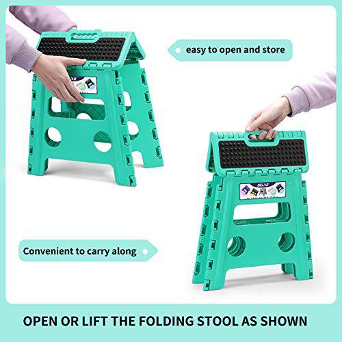 Delxo Folding Step Stool,Non-Slip Stool 13 inch Height Premium Heavy Duty Foldable Stool for Kids and Adults,Kitchen Garden Bathroom Stepping Stool 1 Pack in Green,2021 Upgrade Dotted Texture - delxousa