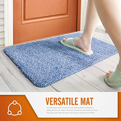 Delxo 2020 Upgrade Doormat Super Absorbent Mud Doormat 18x30 Inch No Lint Shedding Durable Anti-Slip Rubber Back Low-Profile Entrance Large Cotton Shoe Scraper Pet Mat Machine Washable (Light Blue) - delxousa