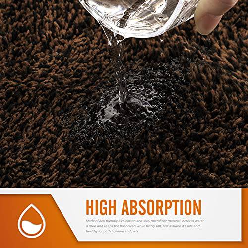 Delxo 2020 Upgrade Doormat Super Absorbent Mud Doormat 18x30 Inch No Lint Shedding Durable Anti-Slip Rubber Back Low-Profile Entrance Large Cotton Shoe Scraper Pet Mat Machine Washable (Dark Brown) - delxousa