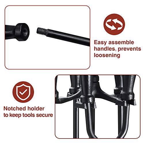 Syntrific 5 Pieces 32inch Fireplace Tool Set Black Cast Iron Fire Place Tool Set with Log Holder Fire Pit Stand Rustic Tongs Shovel Antique Broom Chimney Poker Wood Stove Hearth Accessories Set - delxousa