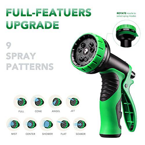 Delxo 100Ft Expandable Garden Hose Kit Include 7,Flexible Water Hose with 9-Function High-Pressure Metal Spray Nozzle, Leakproof Design 3/4 Solid Brass Fittings Lightweight But Heavy Duty Hose Green - delxousa