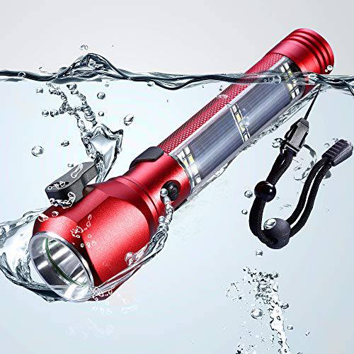 Delxo Patriot Flashlight, Handheld Solar Powered Tactical Flashlights Cell Phone Charger, Multi Function Car LED Flashlight with 2000mAh Battery, USB Charger, Portable Flashlights for Camping Red - delxousa