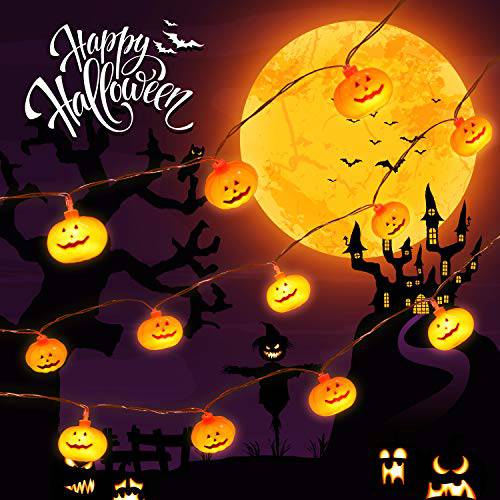 Delxo Halloween Decorations String Lights, 20 LED Pumpkin String Lights 9.8 Feet for Halloween Party Outdoor & Indoor, Battery Powered 2 Modes Steady/Flickering Lights Waterproof Decorate Pumpkin - delxousa