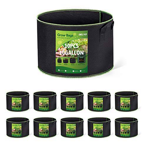 Delxo 10-Pack 10 Gallon Grow Bags Heavy Duty Aeration Fabric Pots Thickened Nonwoven Fabric Pots Plant Grow Bags with Handles - delxousa