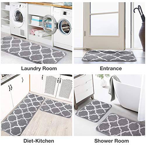 Delxo Kitchen Rugs and Mats Set,2 Pcs Super Absorbent Non Skid Washable Kitchen Floor Mat,Grey Carpet for Kitchen, Bathroom, Sink,Laundry,Mud 17"x24"+17"x48" - delxousa