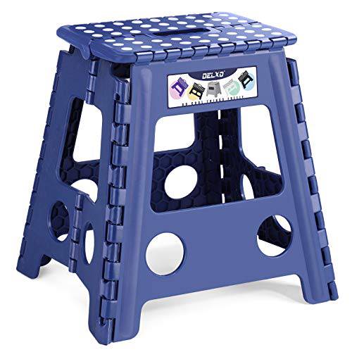 Delxo 16” Folding Step Stool in Royal Blue,1 Pack Premium Heavy Duty Foldable Stool for Adults,Portable Collapsible Plastic Step Stool,Non Slip Folding Stools for Kitchen Bathroom Bedroom - delxousa