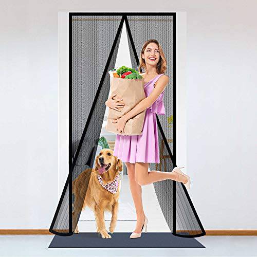 Delxo Screen Door ,39"W x 82"H Magnet Screen Door Curtain with 32 Super Tight Self Closing Magnetic Seal and Full Frame Hook & Loop, Durable Polyester Mesh Curtain Door Net Screen with Magnet Black - delxousa