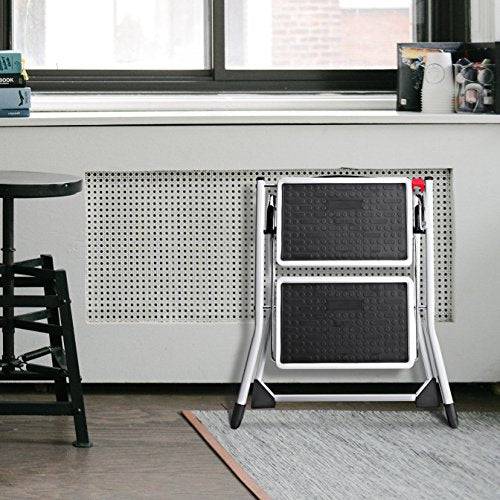 Delxo 2 Step Stool Stepladders Lightweight White Folding Step Ladder with Handgrip Anti-Slip Sturdy and Wide Pedal Steel Ladder Mini-Stool 250lbs 2-Feet - delxousa