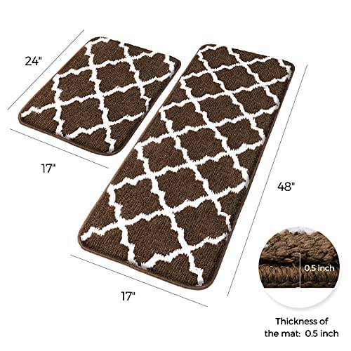 Delxo Kitchen Rugs and Mats Set,2 Pieces Super Absorbent Microfiber Kitchen Carpets and Rugs Machine Washable Non Slip Rug Mats for Kitchen,Floor,Bathroom,Sink,Laundry in Black,17"X24"+17"X48" Brown - delxousa