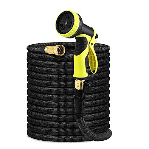 Delxo 100Ft Water Hose,Expandable Garden Hose with 9-Function High-Pressure Spray Nozzle,Black Heavy Duty Flexible Hose, 3/4" Solid Brass Fittings Leakproof Design Black - delxousa