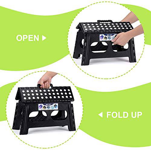 Delxo 9 Inch Folding Step Stool,1 Pack Plastic Stool in Black,Extra-Wide Kitchen Step Stool,Non Slip 2021 Strengthen Plastic Stepping Stool for Kids - delxousa