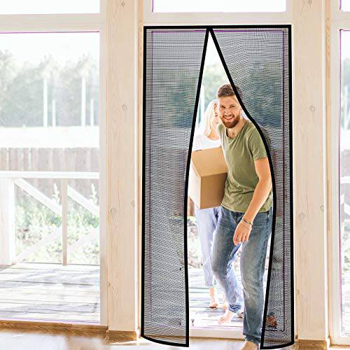 Delxo Fiberglass Magnetic Screen Door with 32 Magnetic,39"W x 82"H Door Net Screen with Magnet Mosquito Screen Door Magnetic Black - delxousa