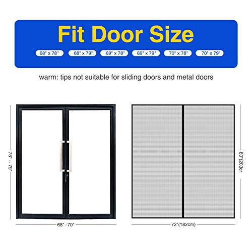 Delxo72x80" Magnetic Screen Door with 32 Magnetics Durable Fiberglass Mesh Curtain,Dogs Pets Friendly Door Screen, Black - delxousa