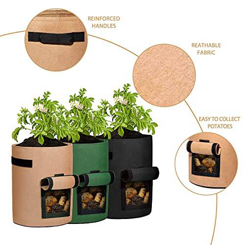 Delxo 3 Pack 10 Gallon Potato Grow Bags,Vegetable 10Gallons Grow Bags with Velcro Window , Double Layer Premium Breathable Nonwoven Cloth for Potato/Plant Container/Aeration Fabric Pots with Handles - delxousa