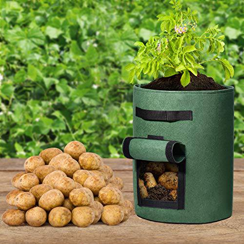 Delxo Potato Grow Bag,3-Pack 10 Gallon Grow Bags Heavy Duty Aeration Fabric  Pots Thickened Nonwoven Fabric Pots Plant Grow Bags in Brown