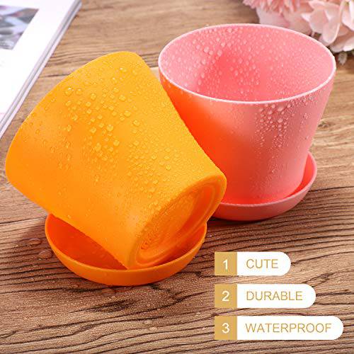 Delxo 8 Pcs 4" Plastic Plants Nursery Pots Reusable Plant Seeding Nursery Pot ，Colorful Flower Plant Container Seed Starting Pots with Pallet,8 Colors - delxousa