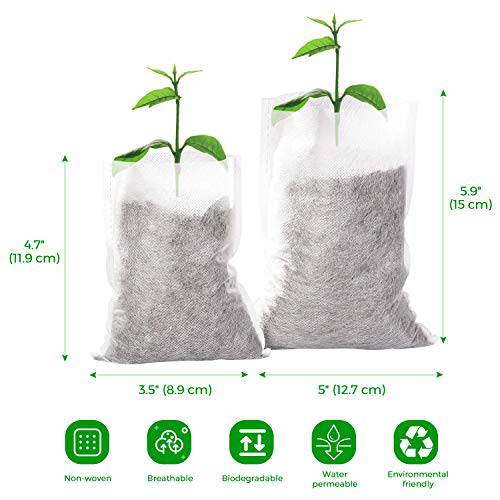 Nursery Bags 200 PCS 2 Size Biodegradable Non-Woven Nursery Bags Plant Grow Bags Fabric Seedling Pots Plants Pouch Home Garden Supply 3.5"X4.7"(100PCS)，5"X5.9"(100PCS) - delxousa