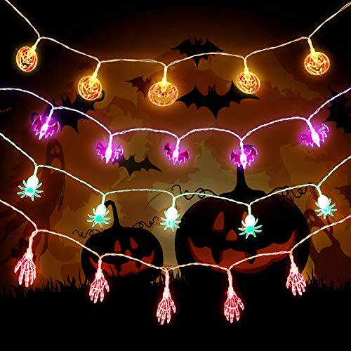 Delxo Halloween Decoration Lights, 80 LED Halloween String Lights for Halloween Decorations, Outdoor Patio, Garden, Indoor Decor,Battery Powered,Pumpkin/3D Ghost/3D Claw/3D Bat Ghost Decorate Lights - delxousa