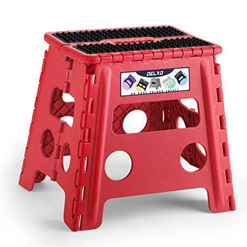 Delxo Folding Step Stool,Non-Slip Stool 13 inch Height Premium Heavy Duty Foldable Stool for Kids and Adults,Kitchen Garden Bathroom Stepping Stool 1 Pack in Red,2021 Upgrade Dotted Texture - delxousa