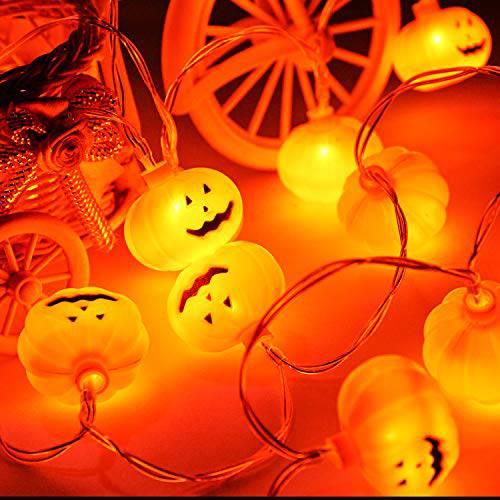 Delxo Halloween Decorations String Lights, 20 LED Pumpkin String Lights 9.8 Feet for Halloween Party Outdoor & Indoor, Battery Powered 2 Modes Steady/Flickering Lights Waterproof Decorate Pumpkin - delxousa