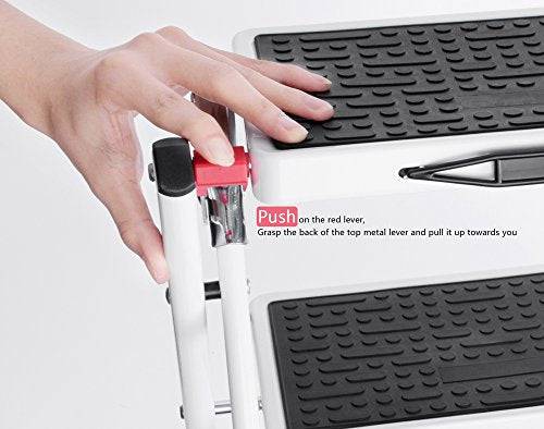 Delxo 2 Step Stool Stepladders Lightweight White Folding Step Ladder with Handgrip Anti-Slip Sturdy and Wide Pedal Steel Ladder Mini-Stool 250lbs 2-Feet - delxousa