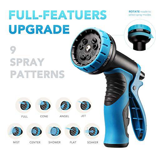 Delxo 50Ft Expandable Garden Hose,9-Function Water Hose in Blue,Heavy Duty High-Pressure Spray Nozzle, Leakproof Design 3/4” Solid Brass Fittings - delxousa