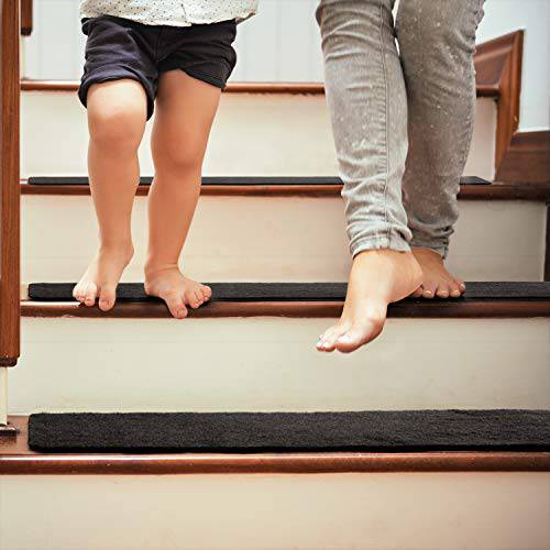 Delxo 8"x30" Stair Treads Non-Slip Carpet 7-Pack Anti-Slip Stair Runner for Wooden Steps, Kids, Elders, and Dogs,Pre Applied Adhesive (Black) - delxousa