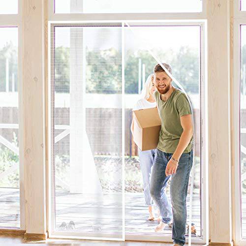 Delxo72x80" Magnetic Screen Door with 32 Magnetics Durable Fiberglass Mesh Curtain,Dogs Pets Friendly French Door Screen, White - delxousa