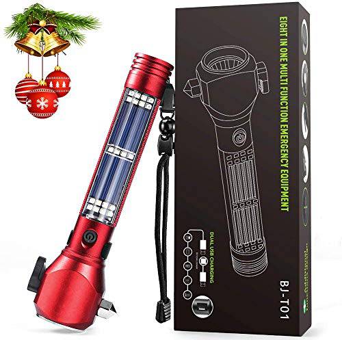 Delxo Patriot Flashlight, Handheld Solar Powered Tactical Flashlights Cell Phone Charger, Multi Function Car LED Flashlight with 2000mAh Battery, USB Charger, Portable Flashlights for Camping Red - delxousa