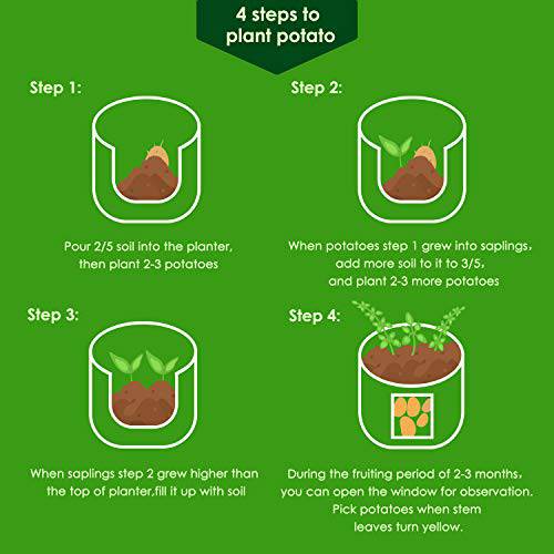 Delxo 3 Pack 10 Gallon Potato Grow Bags, 10Gallon Grow Bag with Velcro Window , Double Layer Premium Breathable Nonwoven Cloth for Potato/Plant Container/Aeration Fabric Pots with Handles（Green） - delxousa