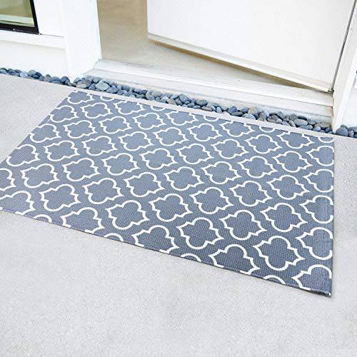 Delxo Door Mats, 27.5"x43.5" Cotton Hand-Woven Washable Door Rugs. Quatrefoil Pattern,Great for Indoor, Outdoor,Front Door,Bedroom,Laundry. Grey and White - delxousa