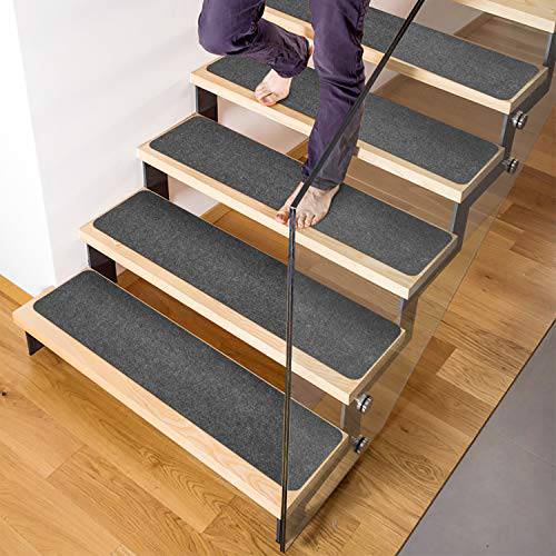 Delxo Non Slip Carpet Stair Treads, Set of 7, Rug Non Skid Runner for Grip and Beauty. Safety Slip Resistant for Kids, Elders, and Dogs,Pre Applied Adhesive .6''x30'' (Grey) - delxousa