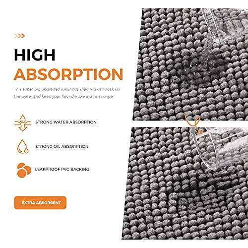 Delxo Kitchen Mat Sets,17"X48"+17"X24" 2 Piece Non Slip Soft Super Absorbent Kitchen Rug Chenille Microfiber Doormat Carpet Set(Grey) - delxousa
