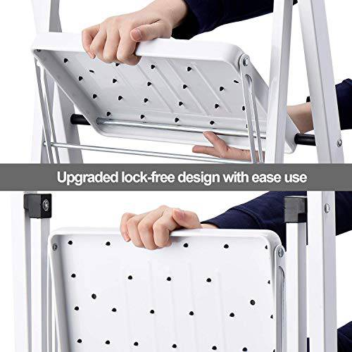 Delxo Folding 4 Step Ladder with Convenient Handgrip Anti-Slip Sturdy and Wide Pedal 330lbs Portable Steel Step Stool White and Black 4-Feet - delxousa