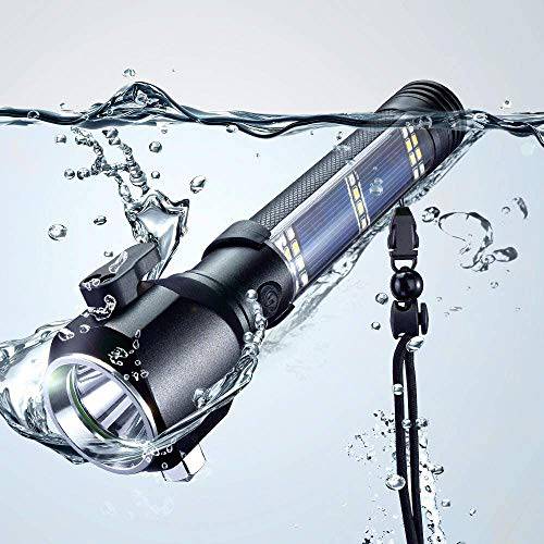 Delxo Patriot Flashlight, Handheld Solar Powered Tactical Flashlights Cell Phone Charger, USB Rechargeable Waterproof Car LED Flash Light with 18650 Battery, Multi Function for Emergency - delxousa