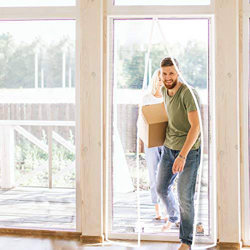 Delxo Fiberglass Screen Door , 32pcs Magnetic Seal,39"W x 82"H Magnetic Door Screen with Full Frame Hook & Loop Durable Curtain Door Net Screen with Magnet White - delxousa